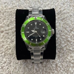 ToyWatch Transparent Band and Vibrant Green Trim, Unisex, My watch. New Battery